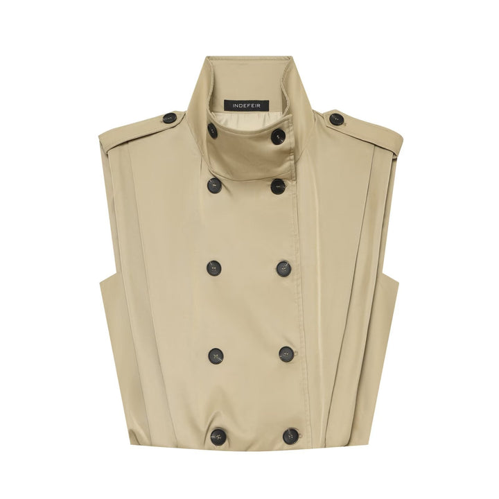 Women Sleeveless Trench Vest with Double Breasted and Stand Collar Amarae