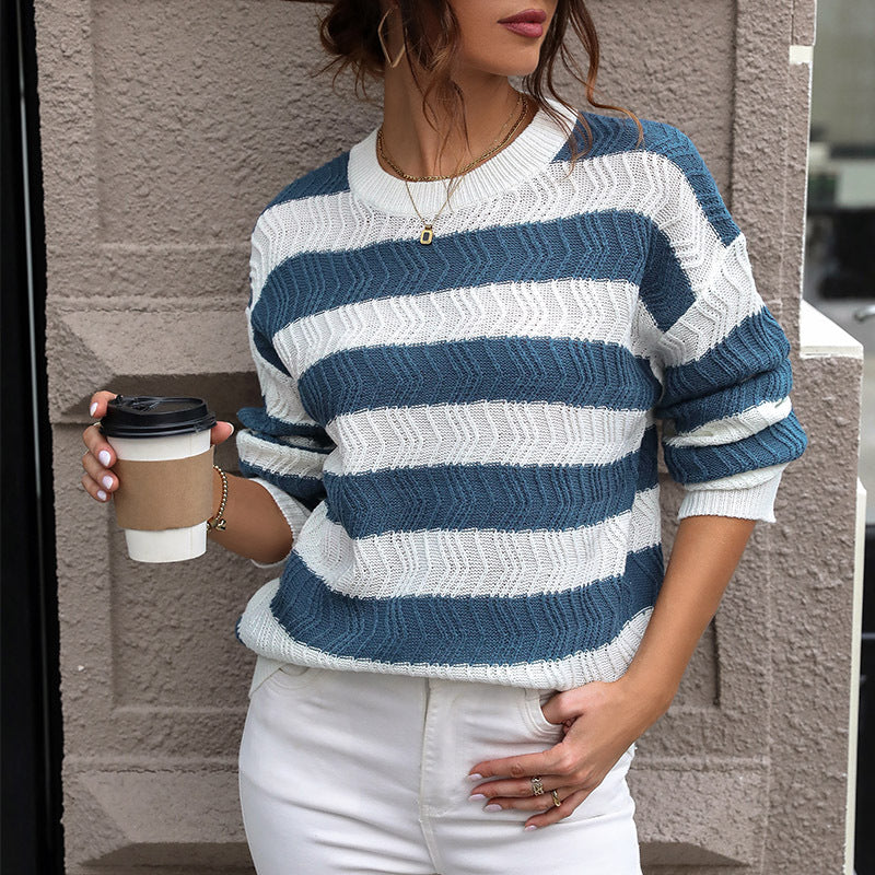 Knitted wave pattern sweater for women with voluminous sleeves Lune London