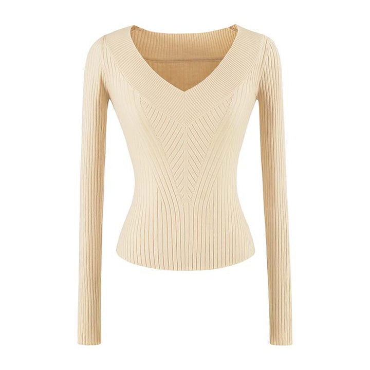 Women's Tailored Ribbed Knit Sweater with V-Neck and Shaping Structure Amarae