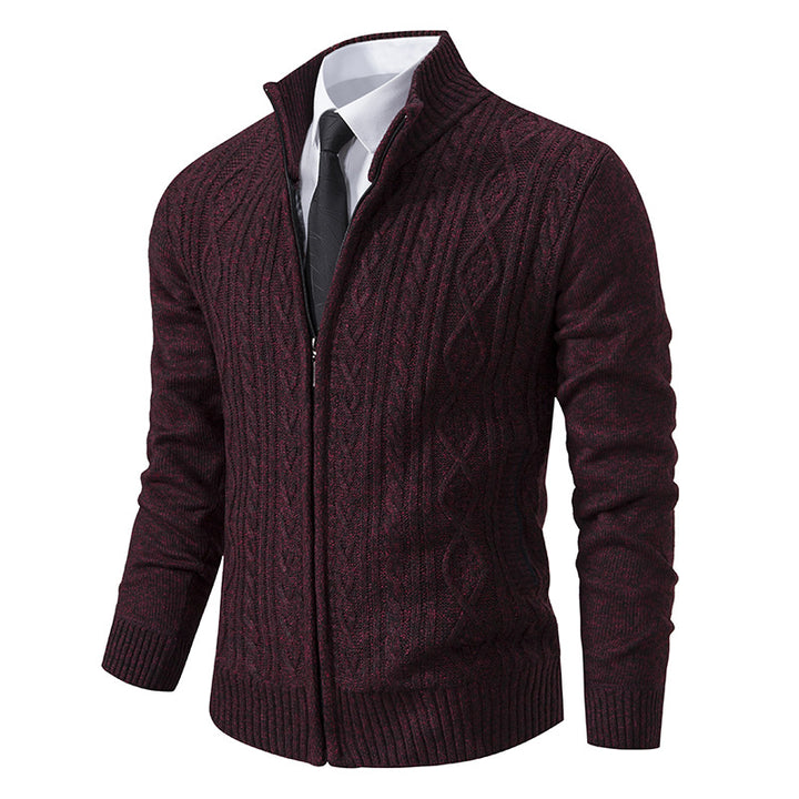 Knit jacket for men with high collar and textured pattern Lune London