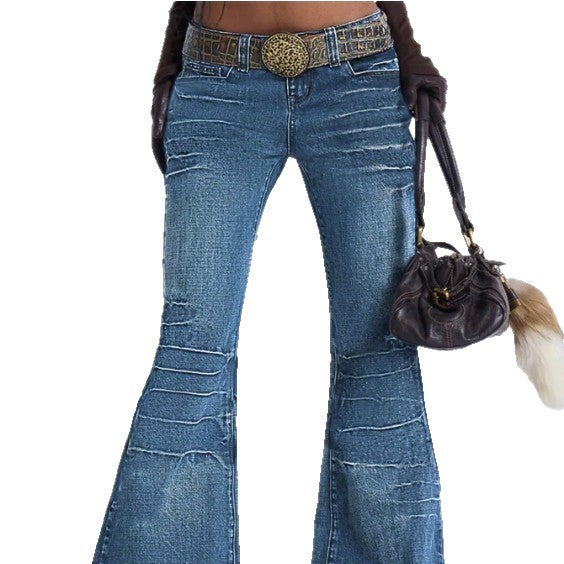 Women's High-Waisted Vintage Flared Jeans in Seventies Style with Horizontal Ribbed Look and Extra Wide Flare Amarae