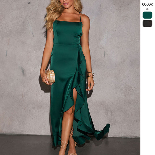 Women's Elegant Maxi Dress with Elaborate Ruffle Design and Slim Cut