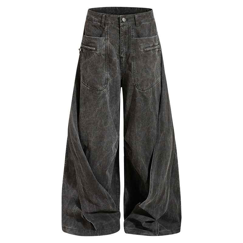 Women Wide Draped Culotte Cargo Pants with High Waist and Zip Pockets Amarae