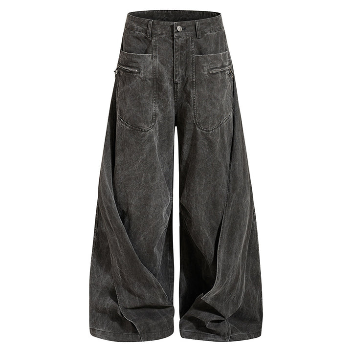 Women Wide Draped Culotte Cargo Pants with High Waist and Zip Pockets Amarae