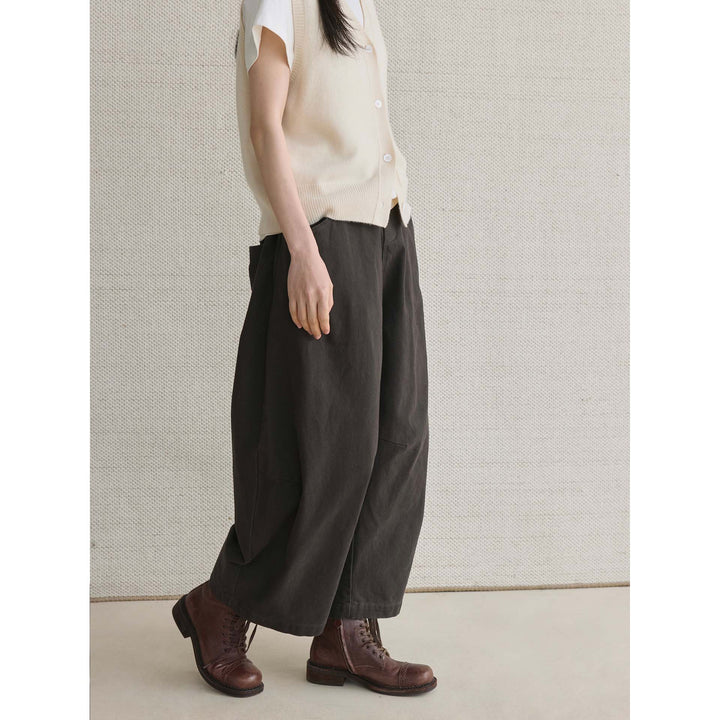 Women's high-waisted culotte pants made of cotton twill with a wide comfort waistband and large side pockets Amarae