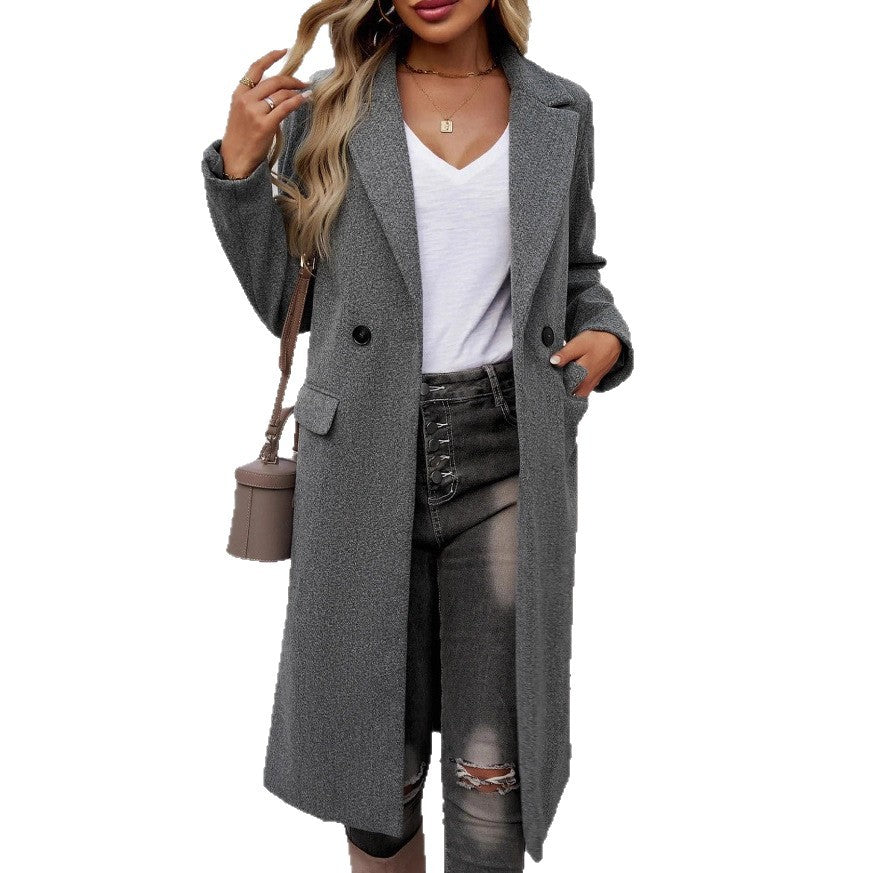 Fashionable long coat for women with double-breasted buttons and pockets Lune London
