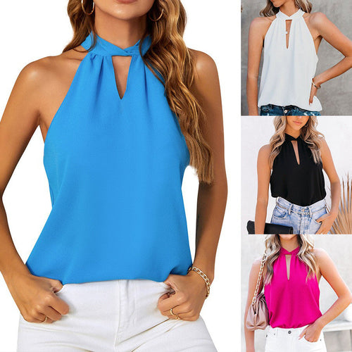 Women's Sleeveless Top with Stylish Slit Neckline and Fine Texture Amarae