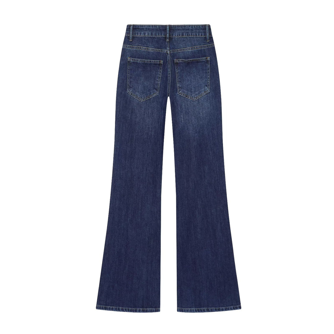 Ladies Highwaist Jeans with wide leg, flap pockets and center seam Amarae