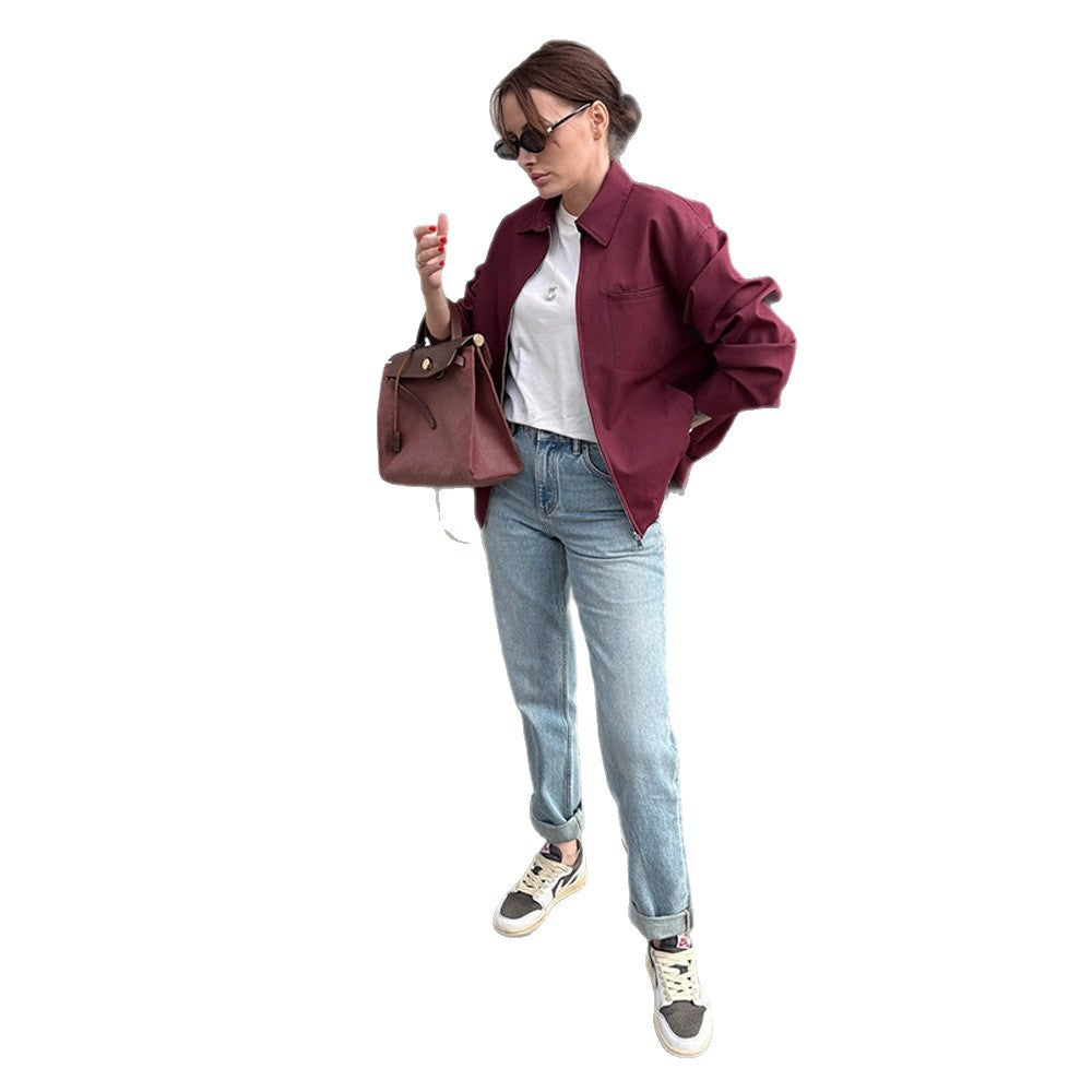 Women's lightweight twill transition jacket with shirt collar, concealed zipper, and boxy silhouette Amarae