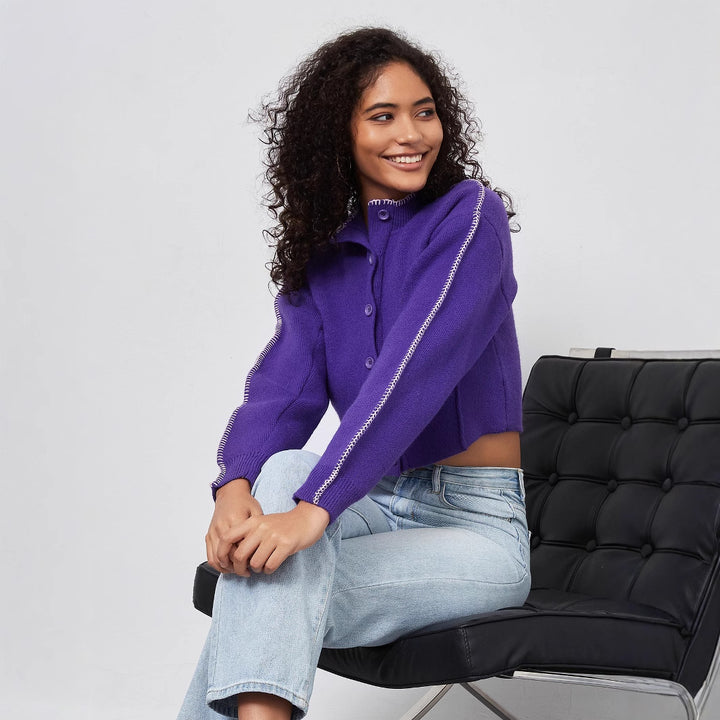 Cropped knitted jacket for women with decorative button details Lune London
