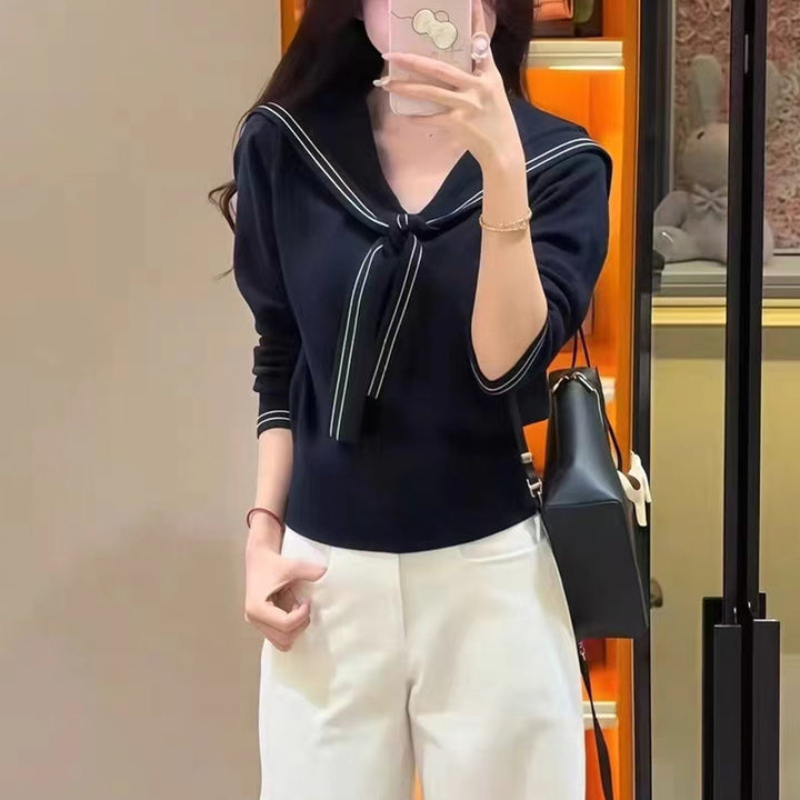 Pull femme élégant avec col à nœud et fine structure en tricot Lune London