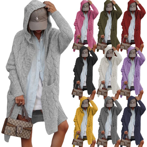 Knit coat for women with knitted plastic pattern and deep V-neck Amarae