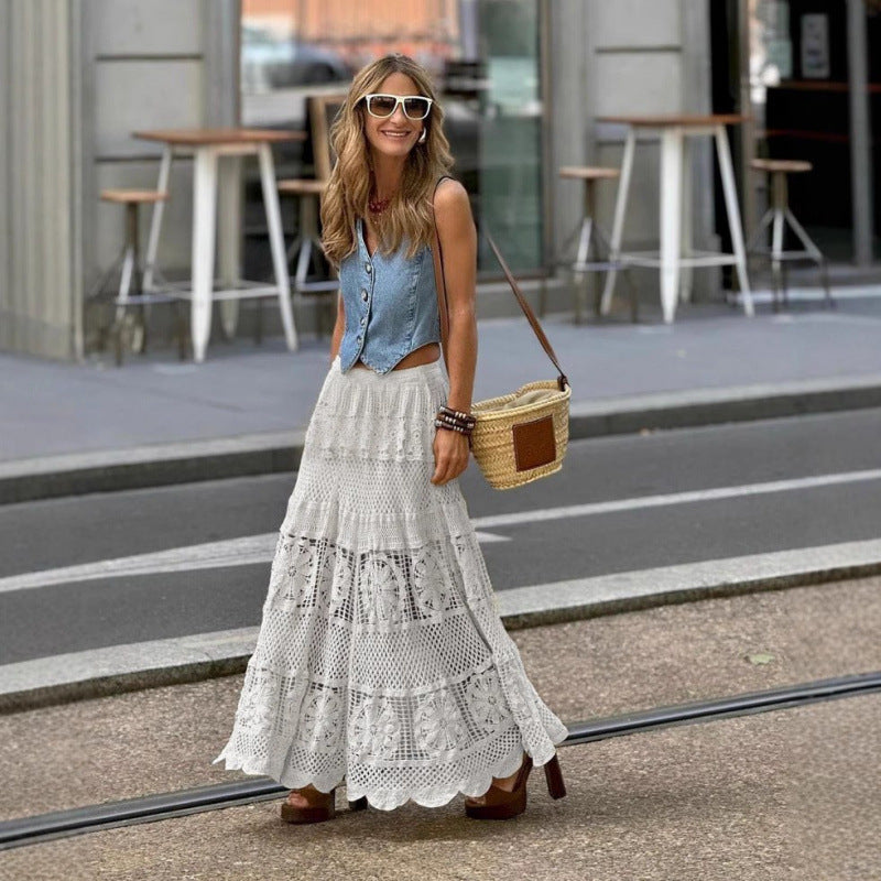 Bohemian crochet maxi skirt for women Lune London