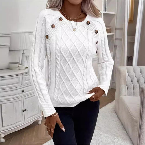 Knitted sweater for women with a textured diamond pattern and decorative buttons Amarae