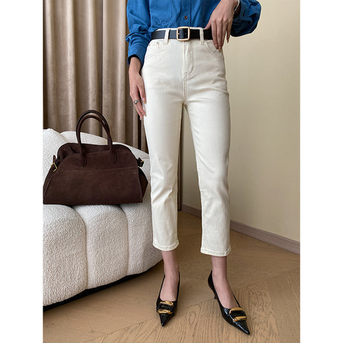 Women's High-Cut Jeans with Cuff Hem Chic & Stil