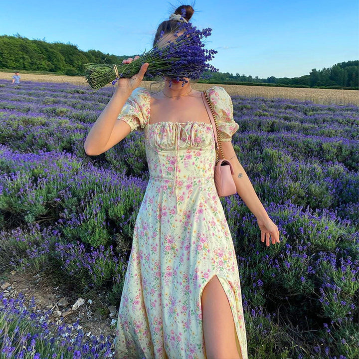 Maxi dress for women with puff sleeves and floral design Lune London