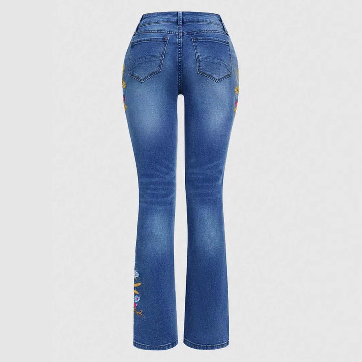 Women's Bootcut Jeans with Side Floral Embroidery and Comfortable Stretch Waistband Amarae