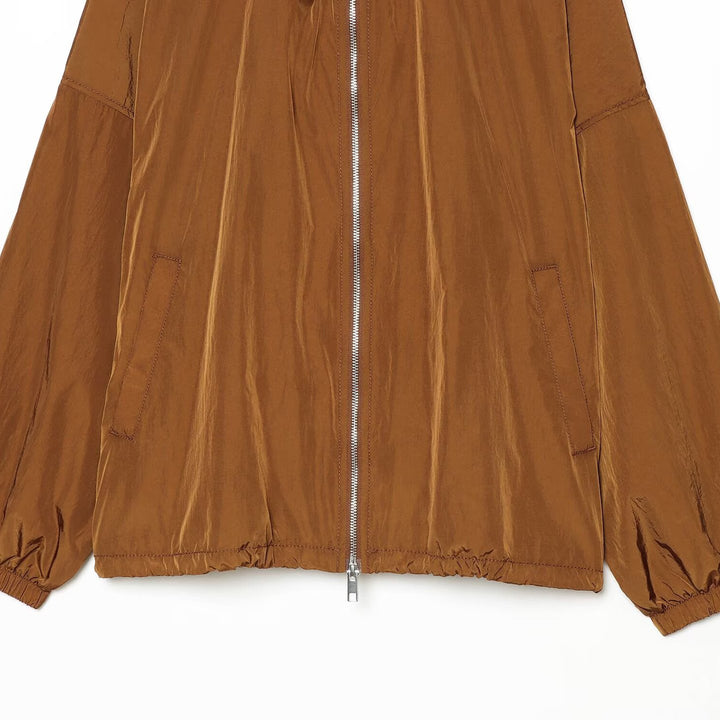Women's Lightweight Hooded Wind Jacket made of Shiny Nylon with Drawstring and Two-Way Zipper Amarae