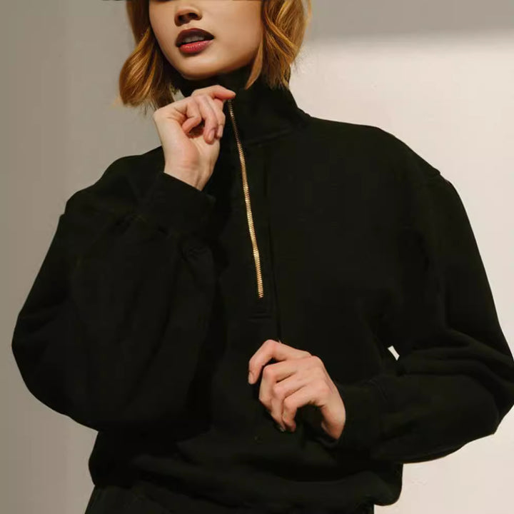 Pull-over zippé décontracté pour femmes avec col montant et coupe large Lune London