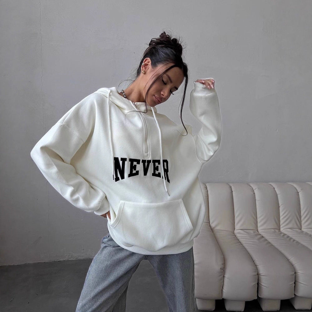 Ladies oversized hoodie with zip and statement print Lune London