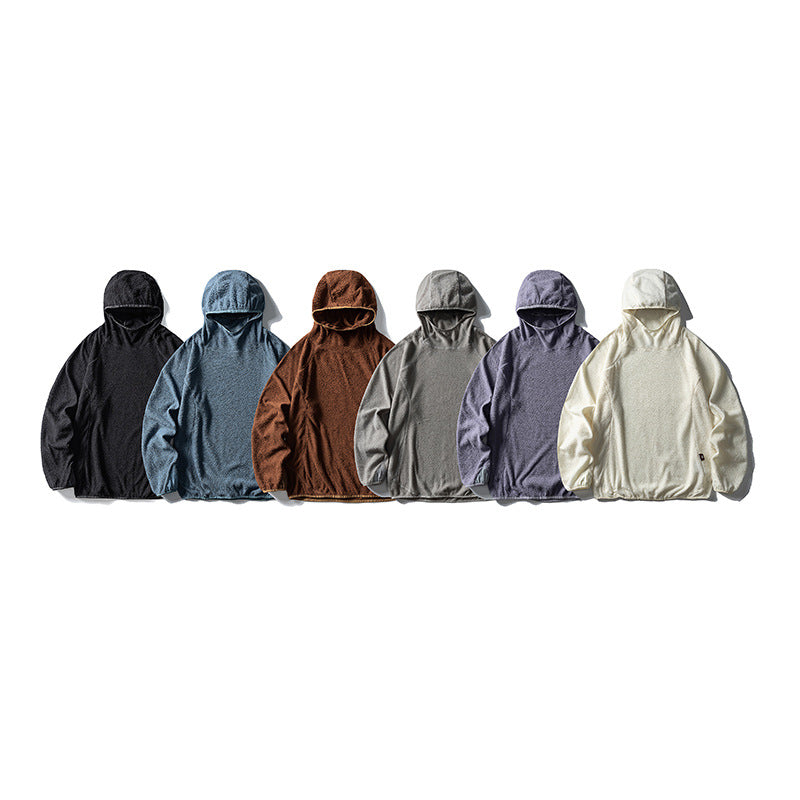 Unisex oversized fleece hoodie with teddy fleece, high collar and elastic hem