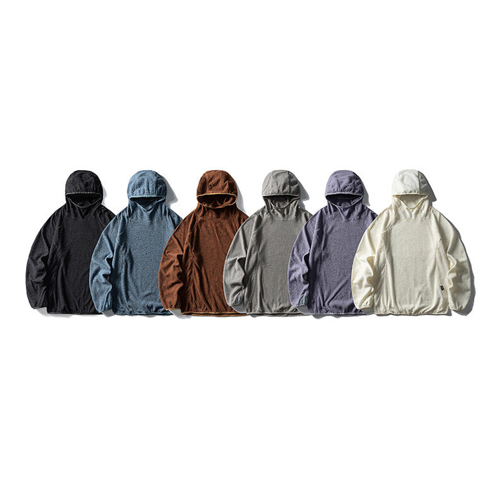 Unisex oversized fleece hoodie with teddy fleece, high collar and elastic hem