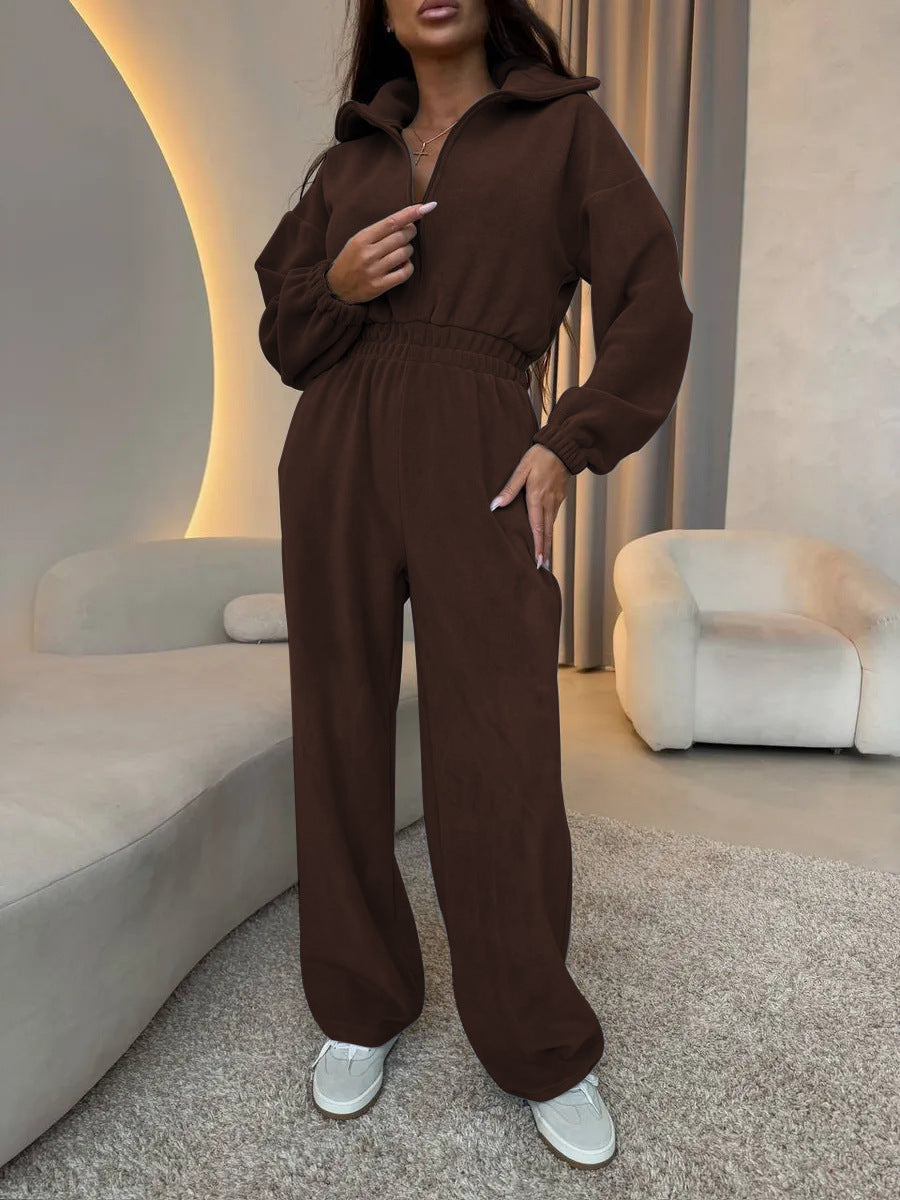 Ladies casual jumpsuit with high collar and adjustable waist Lune London