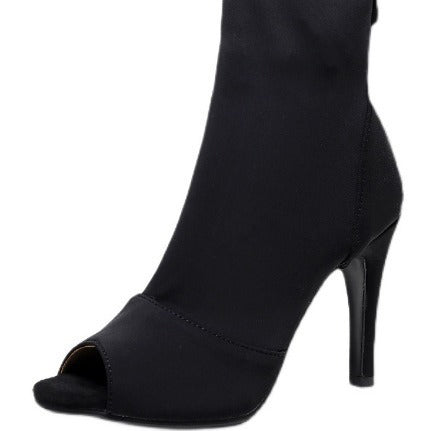 Women's Open Toe Ankle Boots with Stretch Shaft and Slim Stiletto Heel Amarae
