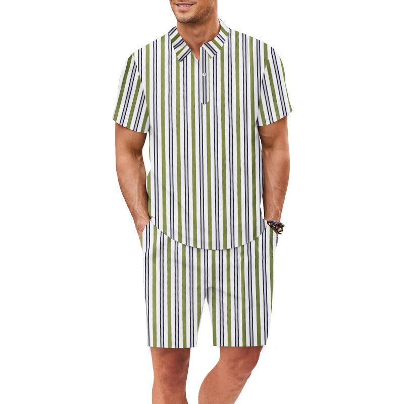 Men's set consisting of a short-sleeved blouse and shorts with a chic striped design