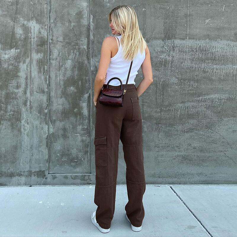 Ladies High-Waisted Relaxed Cargo Pants with Wide Leg and Knee Pleats Amarae