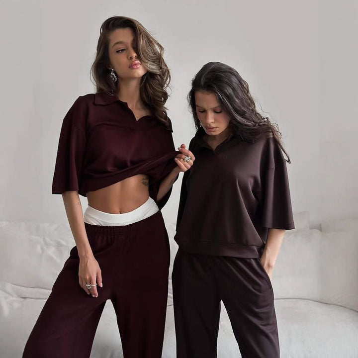 Ladies elegant set with oversized collar and wide trousers Lune London