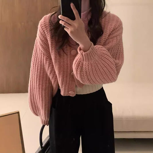 Thick knit jacket for women with oversized sleeves and button details Amarae