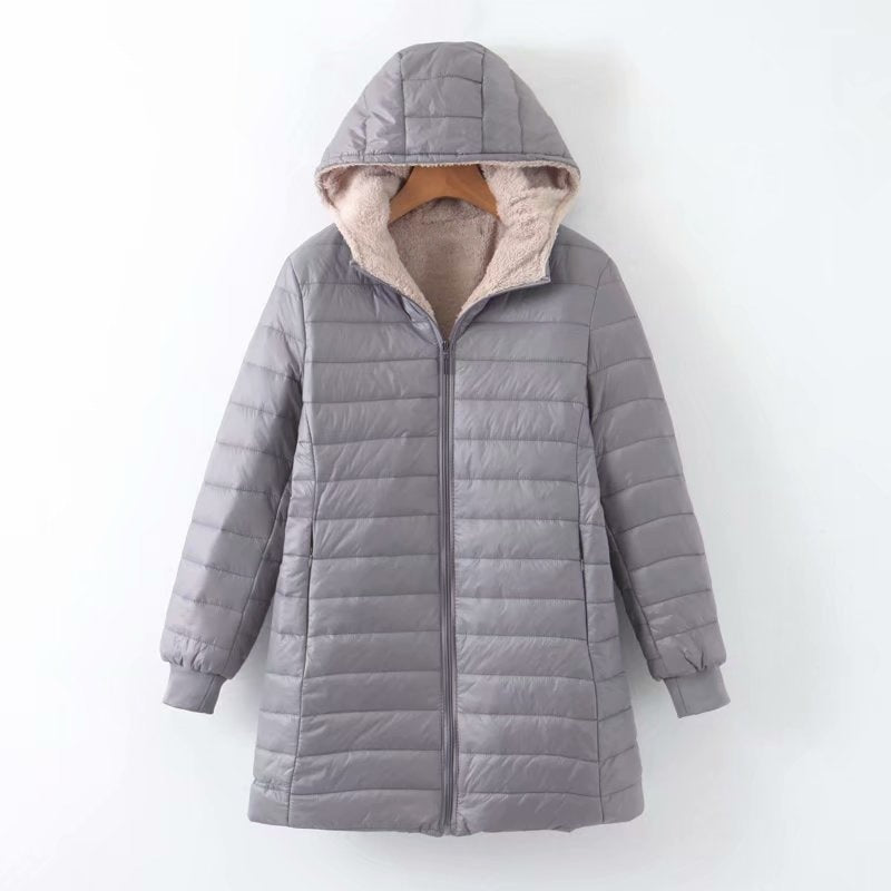 Lady down jacket with soft teddy lining and practical hood Lune London
