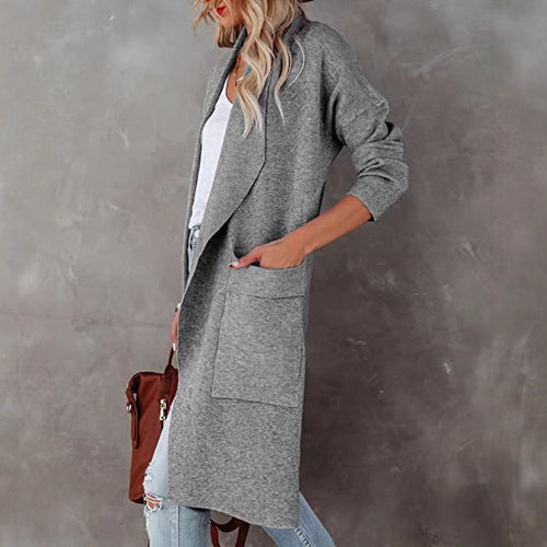 Longline cardigan for women with practical pockets and a fluid cut Amarae