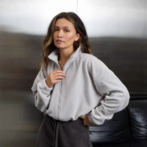 Ladies Relaxed-Fit Fleece Jacket with High Collar and Full Zip Amarae