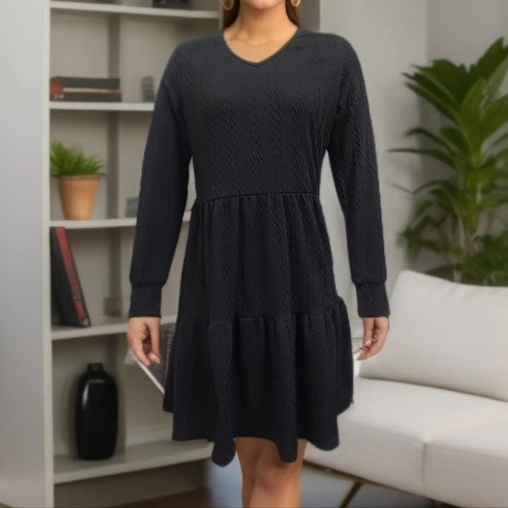 Casual V neck dress for women with wide hem Lune London