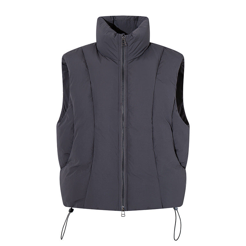 Women's padded quilted vest with high stand-up collar, two-way zipper and drawstring Amarae