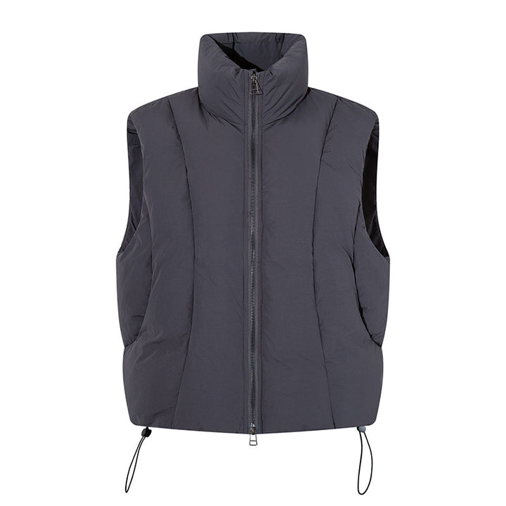 Women's padded quilted vest with high stand-up collar, two-way zipper and drawstring Amarae