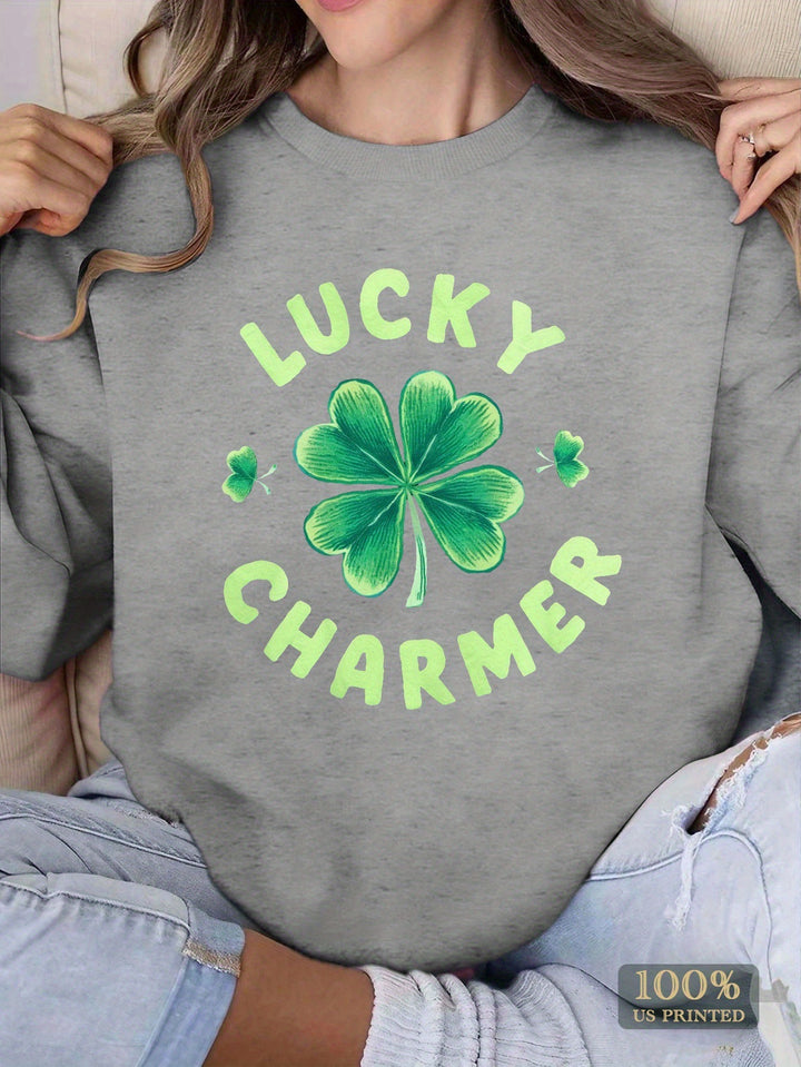Sweatshirt pour femmes avec un design de trèfle tendance et une lettering inspirante Chic & Stil