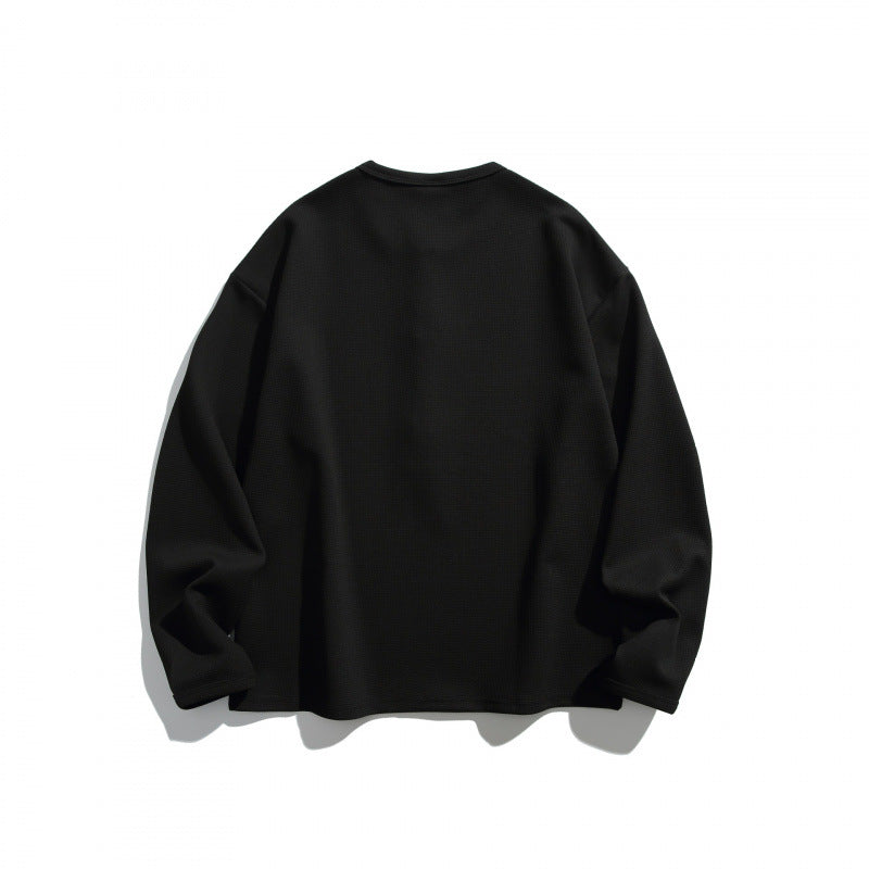 Unisex waffle texture Henley shirt with button placket and oversized fit Amarae