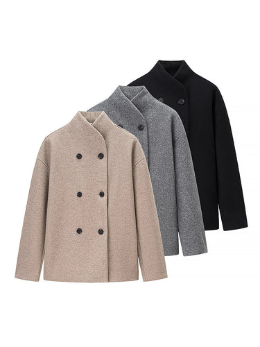Elegant winter jacket for women with double-breasted buttons and high collar Amarae