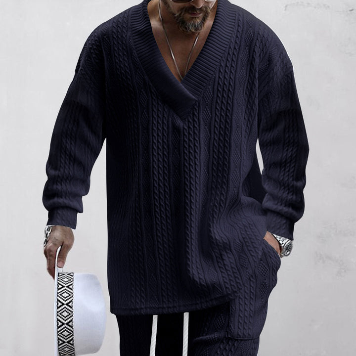 Men's casual knit sweater with V-neck and textured surface Lune London