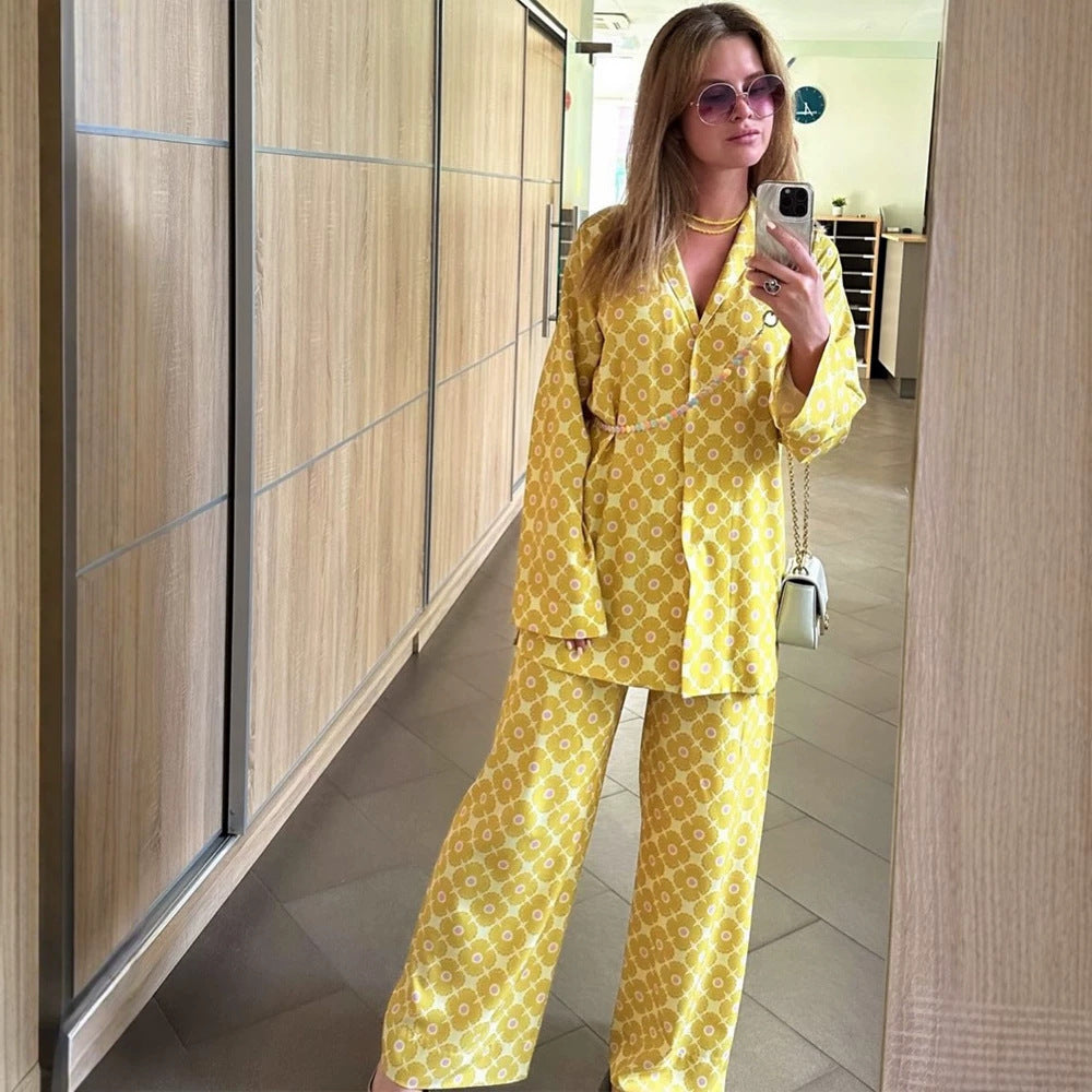 Women's Loose Lounge Two-Piece with Shirt Blouse and Balloon Pants Amarae