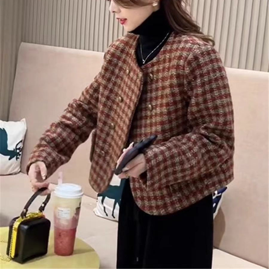Veste courte à la mode pour femmes avec motif à carreaux Chic & Stil