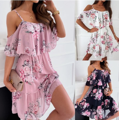 Off-Shoulder Ruffled Floral Dress Amarae