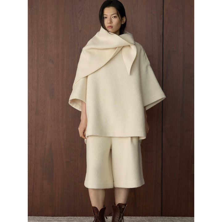 Women's cape poncho made of wool blend with overlapping loop collar Amarae