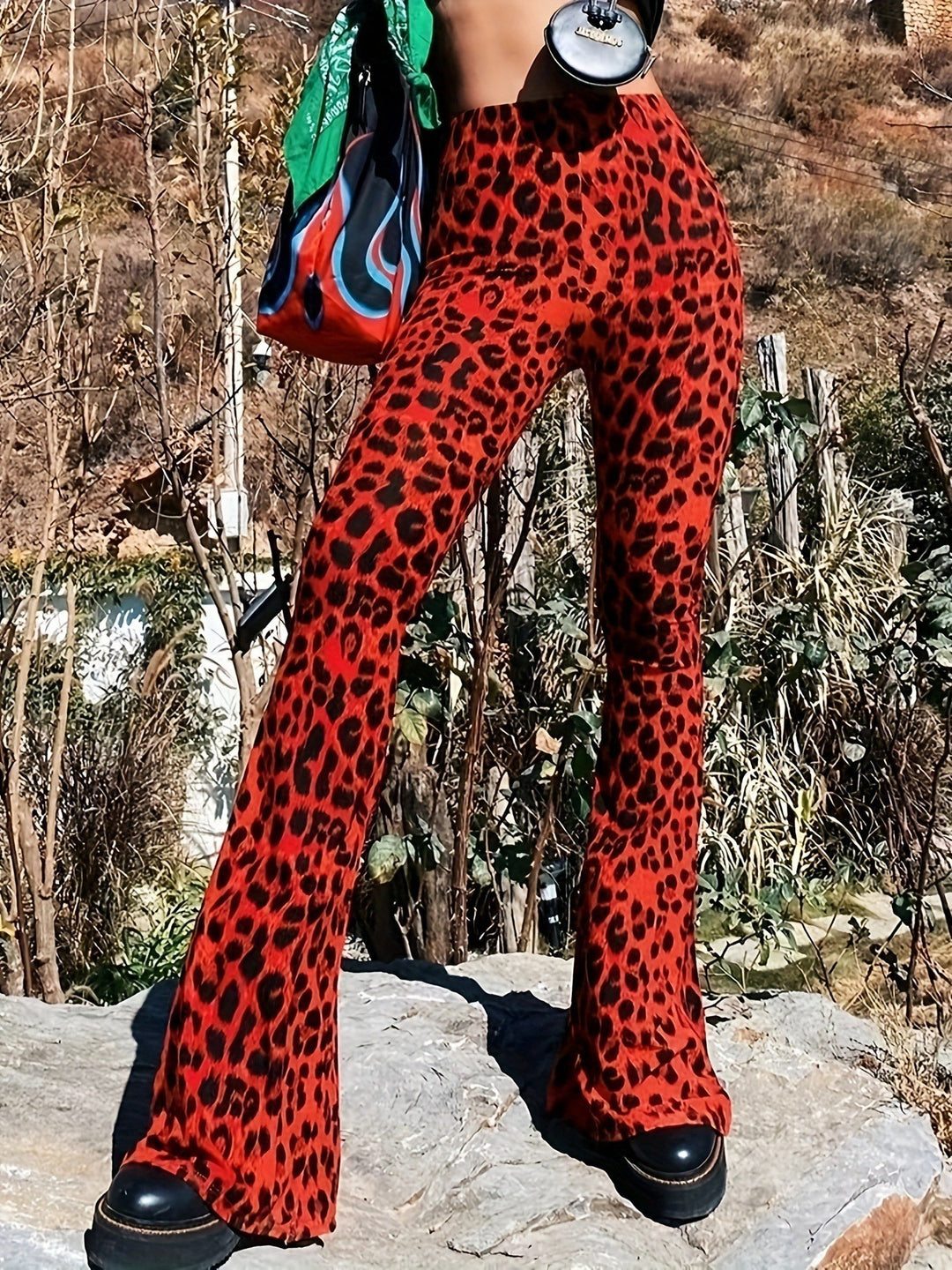 Lune London women's leopard print flared pants