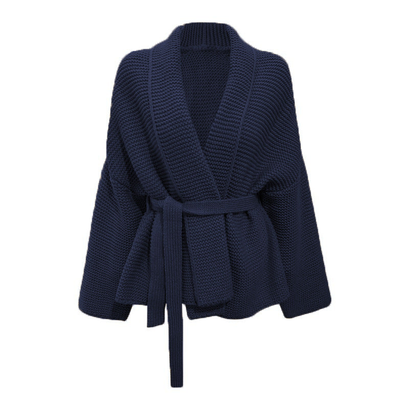 Thick knit jacket for women with wide belt and loose fit Lune London