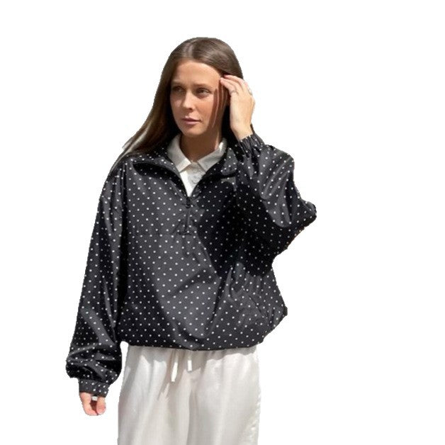 Women's Lightweight Polka Dot Half-Zip Transitional Jacket with Stand-Up Collar and Drawstring Amarae