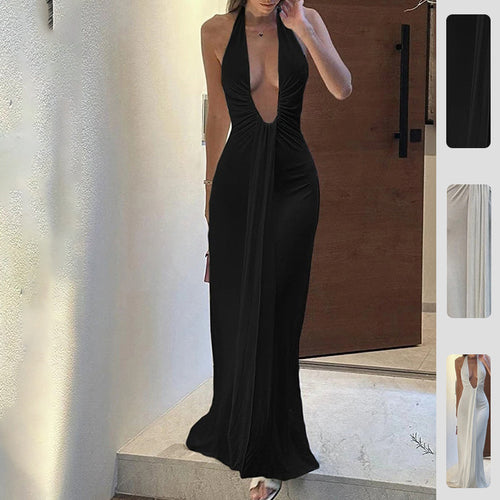 Robe maxi pour femme avec décolleté en V profond et effet drapé sophistiqué Chic & Stil
